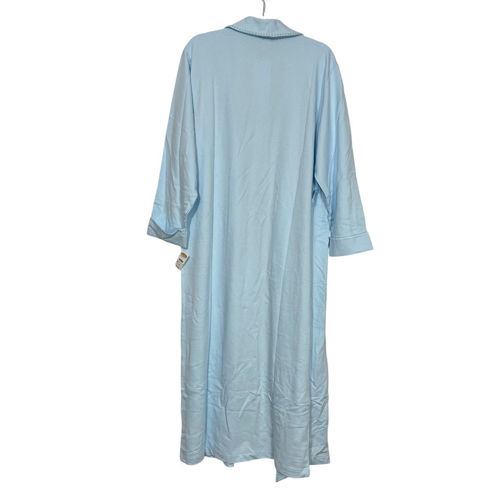 Talbots Robe Women Medium Light Blue Cotton French Terry Blanket Stitch Long NWT - Picture 4 of 7